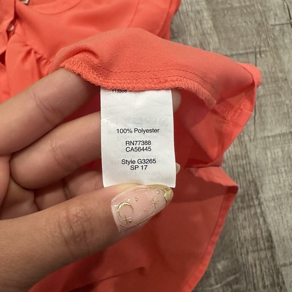 J Crew Coral Orange Button Down Blouse Flutter Sleeve Women's 12 Workwear - Picture 7 of 10